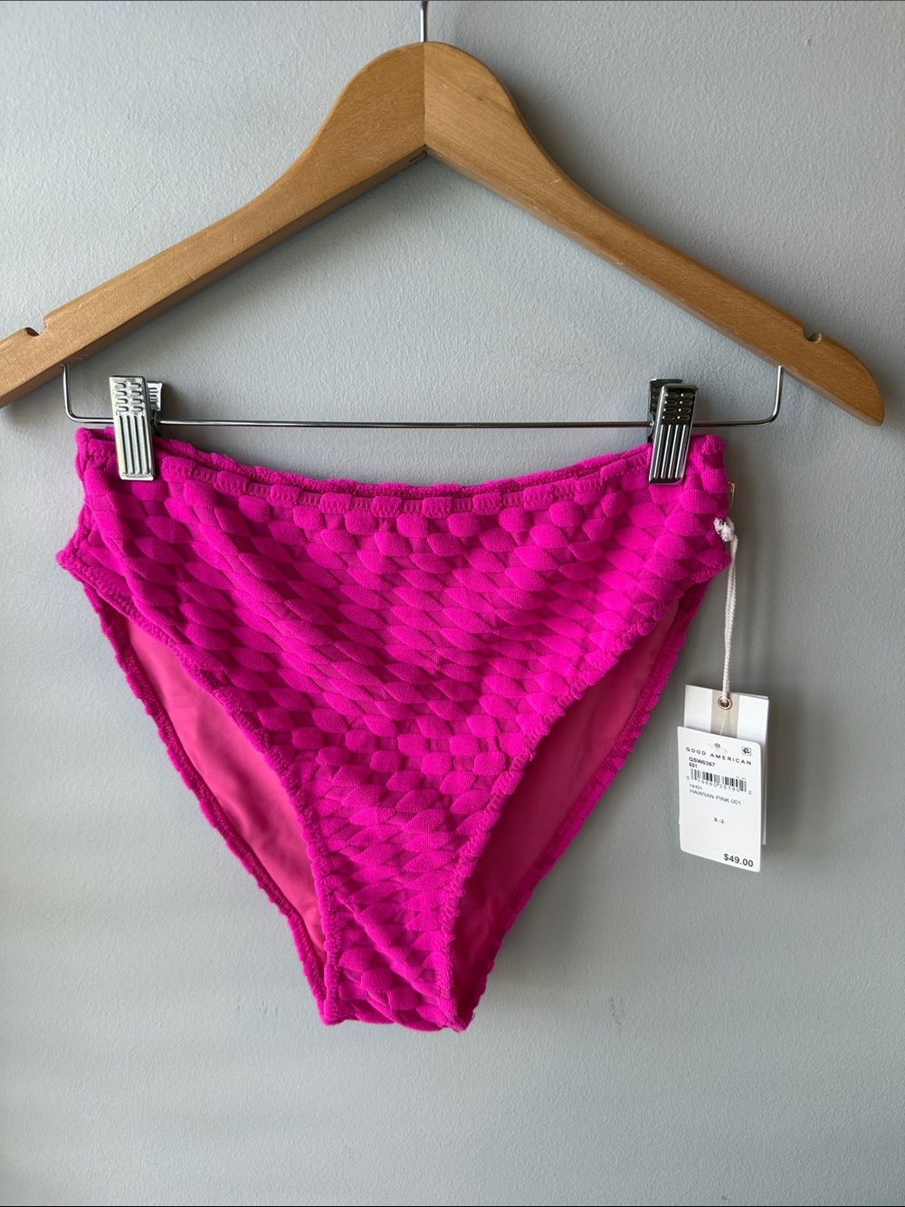 GOOD AMERICAN Pink Jacquard Wave Check Demi‎ Better Bikini Bottom NWT